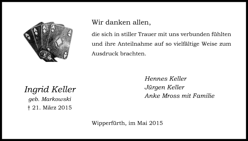  Traueranzeige für Ingrid Keller vom 23.05.2015 aus Kölner Stadt-Anzeiger / Kölnische Rundschau / Express