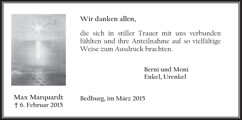  Traueranzeige für Max Marquardt vom 11.03.2015 aus  Werbepost 