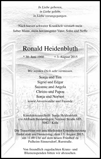Anzeige von Ronald Heidenbluth von  Sonntags-Post 