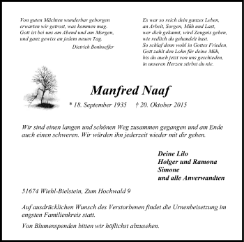 Anzeige von Manfred Naaf von Kölner Stadt-Anzeiger / Kölnische Rundschau / Express