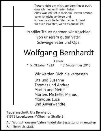 Anzeige von Wolfgang Bernhardt von Kölner Stadt-Anzeiger / Kölnische Rundschau / Express