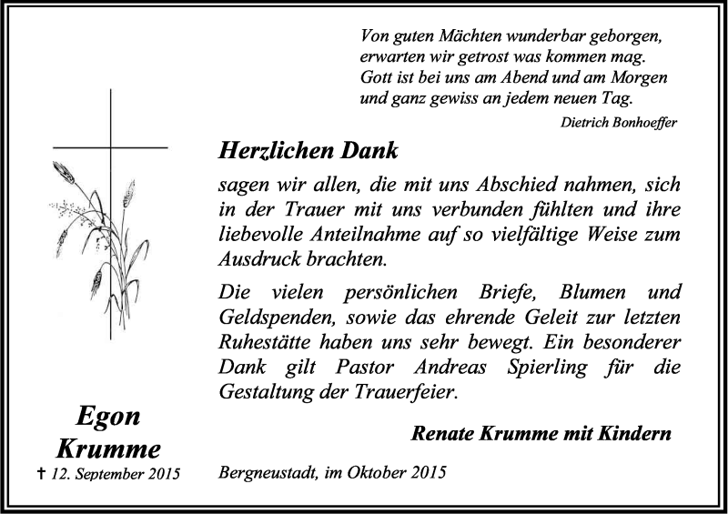  Traueranzeige für Egon Krumme vom 17.10.2015 aus Kölner Stadt-Anzeiger / Kölnische Rundschau / Express