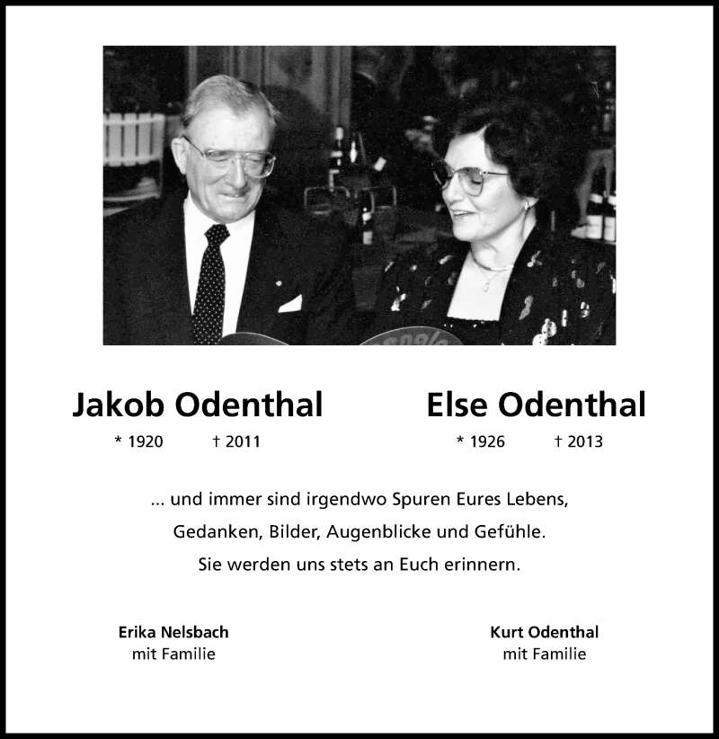  Traueranzeige für Else und Jakob Odenthal vom 31.01.2015 aus Kölner Stadt-Anzeiger / Kölnische Rundschau / Express