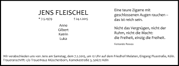 Anzeige von Jens Fleischel von Kölner Stadt-Anzeiger / Kölnische Rundschau / Express