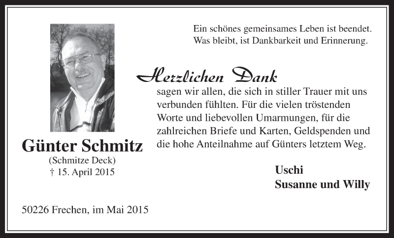  Traueranzeige für Günter Schmitz vom 27.05.2015 aus  Wochenende 