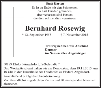Anzeige von Bernhard Rosewig von  Sonntags-Post 