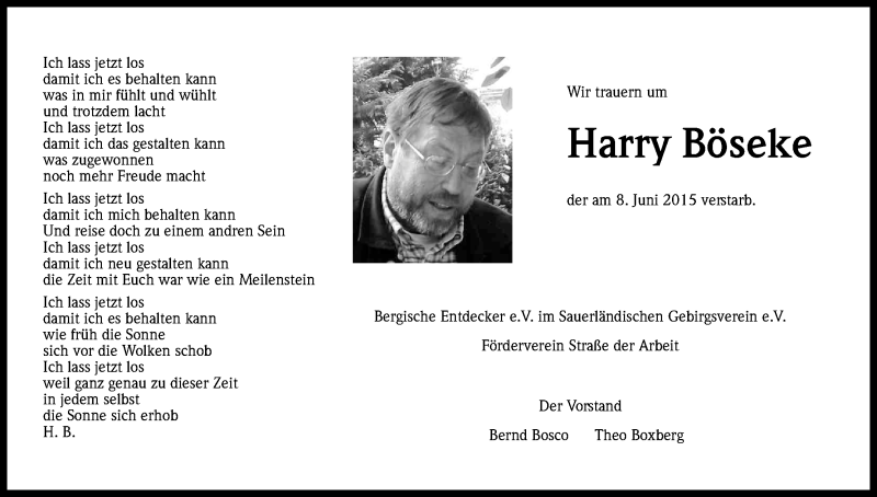  Traueranzeige für Harry Böseke vom 27.06.2015 aus Kölner Stadt-Anzeiger / Kölnische Rundschau / Express