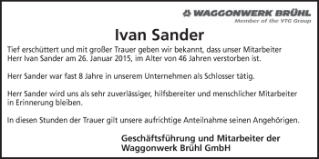 Anzeige von Ivan Sander von  Schlossbote/Werbekurier 