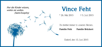 Anzeige von Vince Feht von Kölner Stadt-Anzeiger / Kölnische Rundschau / Express