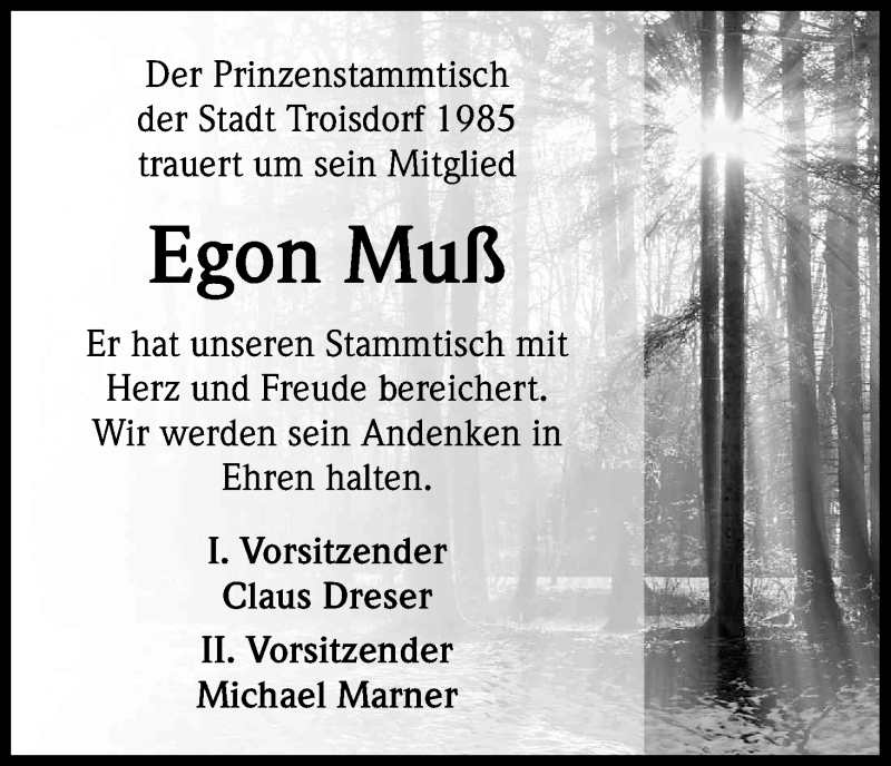  Traueranzeige für Egon Muß vom 27.04.2015 aus Kölner Stadt-Anzeiger / Kölnische Rundschau / Express