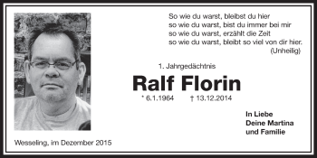 Anzeige von Ralf Florin von  Schlossbote/Werbekurier 