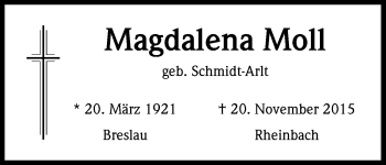 Anzeige von Magdalena Moll von Kölner Stadt-Anzeiger / Kölnische Rundschau / Express
