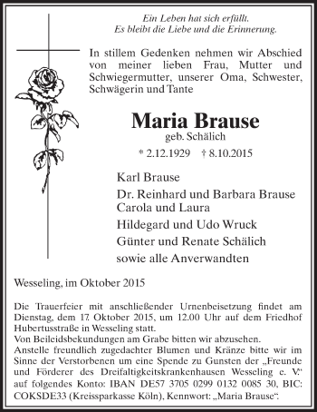 Anzeige von Maria Brause von  Schlossbote/Werbekurier 