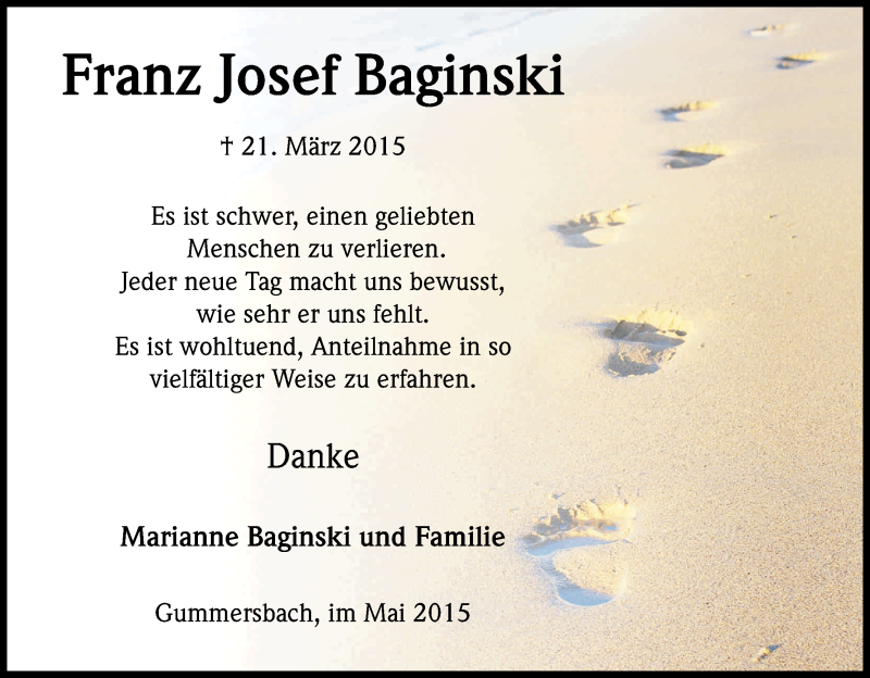  Traueranzeige für Franz Josef Baginski vom 02.05.2015 aus Kölner Stadt-Anzeiger / Kölnische Rundschau / Express