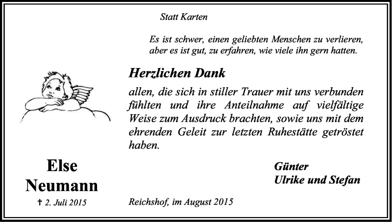  Traueranzeige für Else Neumann vom 01.08.2015 aus Kölner Stadt-Anzeiger / Kölnische Rundschau / Express