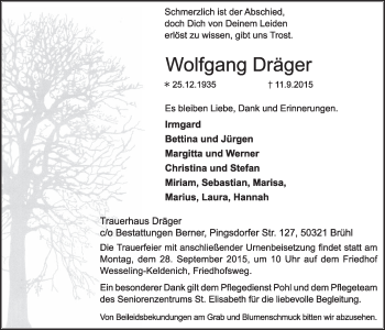 Anzeige von Wolfgang Dräger von  Schlossbote/Werbekurier 