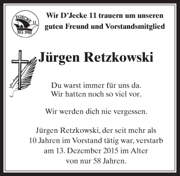 Anzeige von Jürgen Retzkowski von  Werbepost 