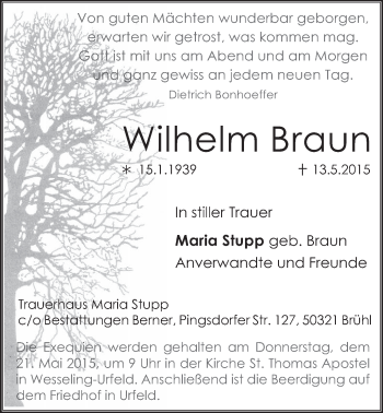 Anzeige von Wilhelm Braun von  Schlossbote/Werbekurier 