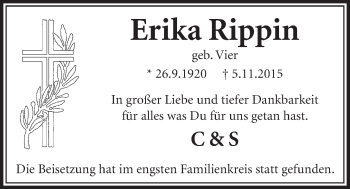 Anzeige von Erika Rippin von  Schlossbote/Werbekurier 