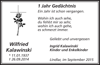 Anzeige von Wilfried Kalawinski von  Anzeigen Echo 
