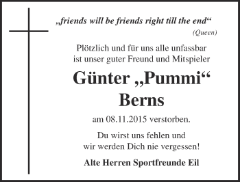 Anzeige von Günter Berns von  Kölner Wochenspiegel 