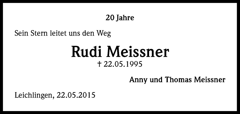  Traueranzeige für Rudi Meissner vom 23.05.2015 aus Kölner Stadt-Anzeiger / Kölnische Rundschau / Express
