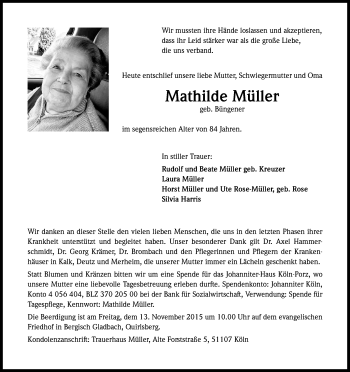 Anzeige von Mathilde Müller von Kölner Stadt-Anzeiger / Kölnische Rundschau / Express