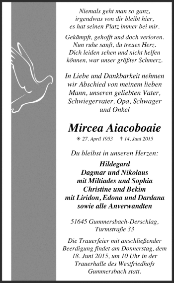 Anzeige von Mircea Aiacoboaie von  Anzeigen Echo 
