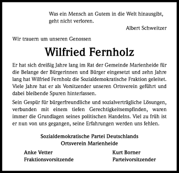 Anzeige von Wilfried Fernholz von Kölner Stadt-Anzeiger / Kölnische Rundschau / Express