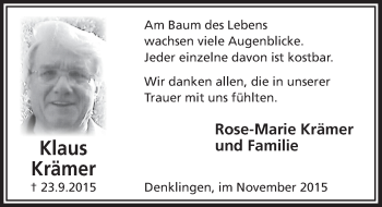Anzeige von Klaus Krämer von  Lokalanzeiger 