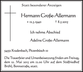 Anzeige von Hermann Große-Allermann von  Schlossbote/Werbekurier 