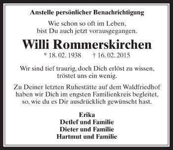 Anzeige von Willi Rommerskirchen von  Werbepost 