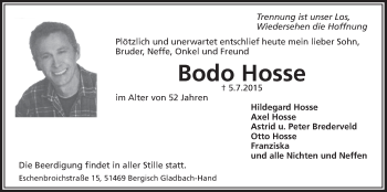 Anzeige von Bodo Hosse von  Bergisches Handelsblatt 
