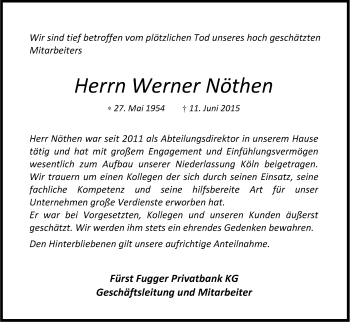 Anzeige von Werner Nöthen von Kölner Stadt-Anzeiger / Kölnische Rundschau / Express