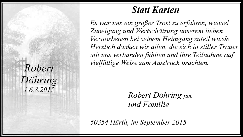  Traueranzeige für Robert Döhring vom 05.09.2015 aus Kölner Stadt-Anzeiger / Kölnische Rundschau / Express