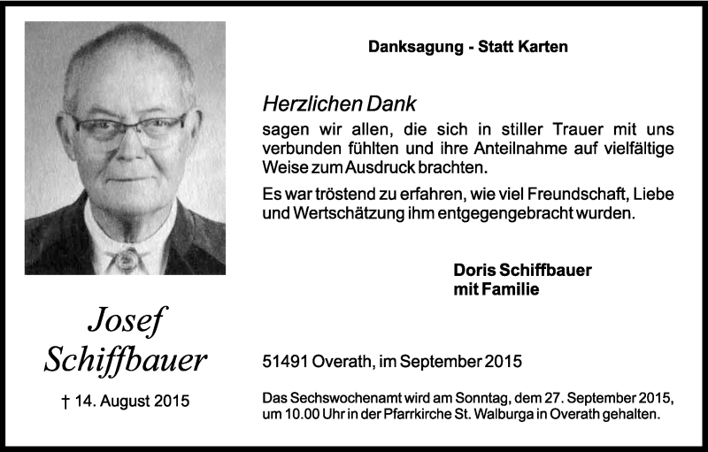  Traueranzeige für Josef Schiffbauer vom 19.09.2015 aus Kölner Stadt-Anzeiger / Kölnische Rundschau / Express