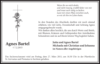 Anzeige von Agnes Bartel von  Schlossbote/Werbekurier 