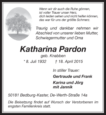 Anzeige von Katharina Pardon von  Werbepost 