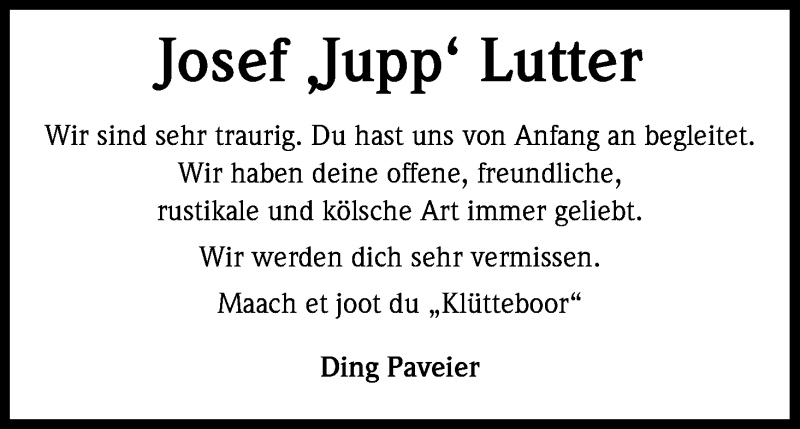  Traueranzeige für Josef Lutter vom 30.09.2015 aus Kölner Stadt-Anzeiger / Kölnische Rundschau / Express