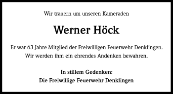 Anzeige von Werner Höck von Kölner Stadt-Anzeiger / Kölnische Rundschau / Express