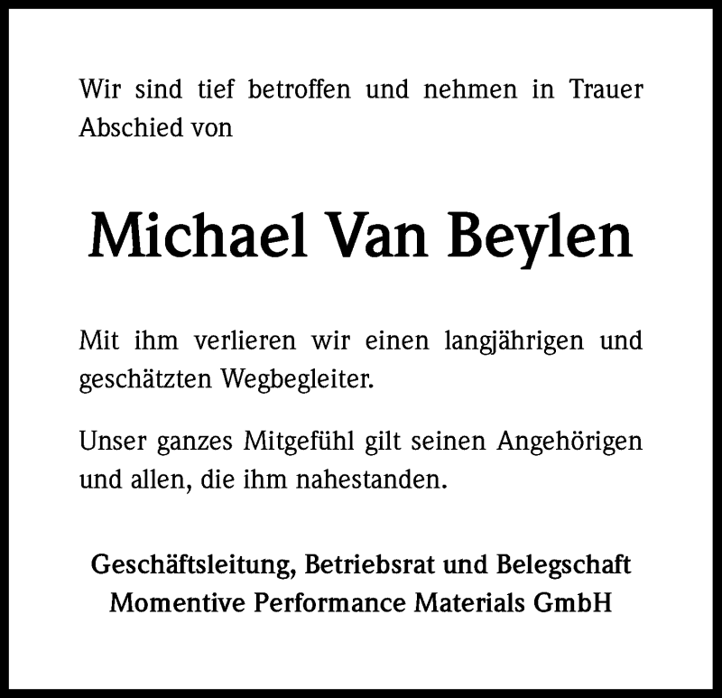  Traueranzeige für Michael Van Beylen vom 02.09.2015 aus Kölner Stadt-Anzeiger / Kölnische Rundschau / Express