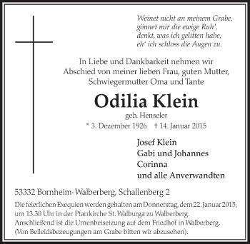 Anzeige von Odilia Klein von  Schlossbote/Werbekurier 