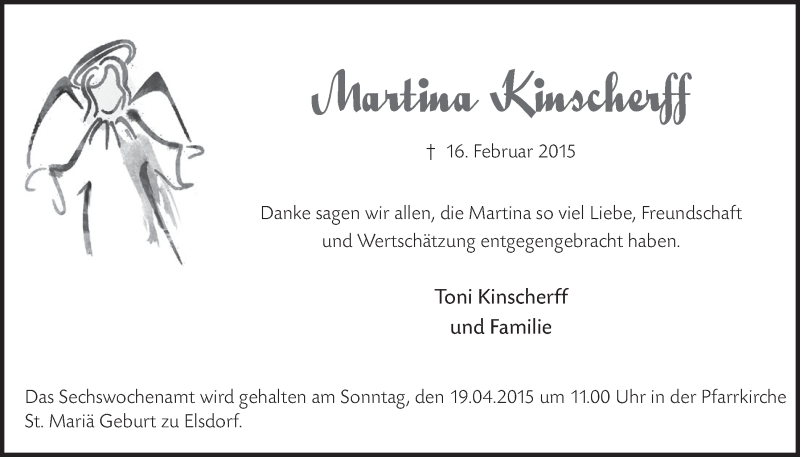  Traueranzeige für Martina Kinscherff vom 15.04.2015 aus  Werbepost 