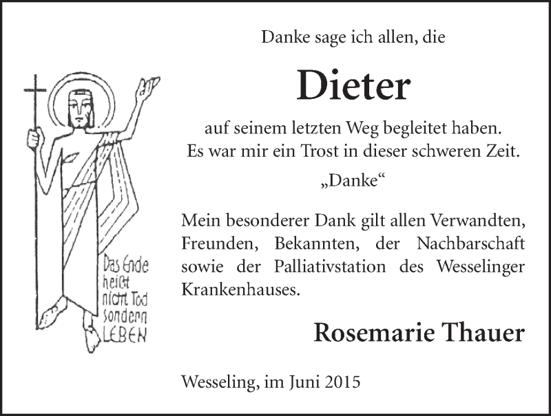  Traueranzeige für Dieter  vom 03.06.2015 aus  Schlossbote/Werbekurier 