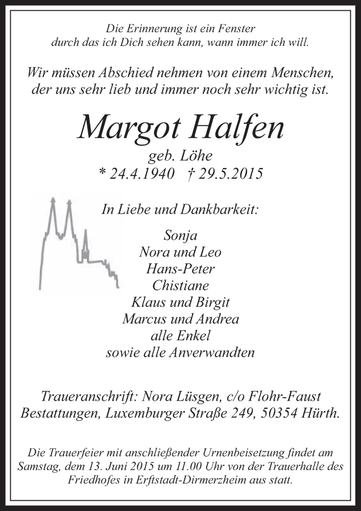  Traueranzeige für Margot Halfen vom 10.06.2015 aus  Werbepost 
