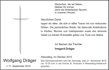 Anzeige von Wolfgang Dräger von  Schlossbote/Werbekurier 
