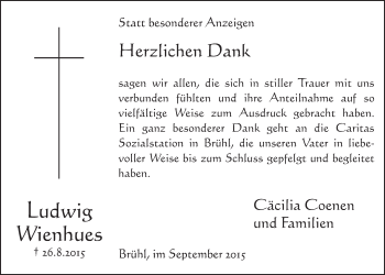 Anzeige von Ludwig Wienhues von  Schlossbote/Werbekurier 