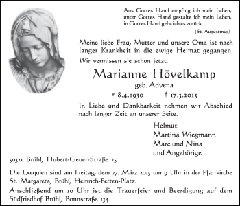Anzeige von Marianne Hövelkamp von  Schlossbote/Werbekurier 