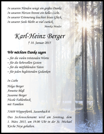 Anzeige von Karl-Heinz Berger von Kölner Stadt-Anzeiger / Kölnische Rundschau / Express