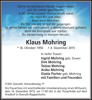 Anzeige von Klaus Mohring von  Bergisches Handelsblatt 